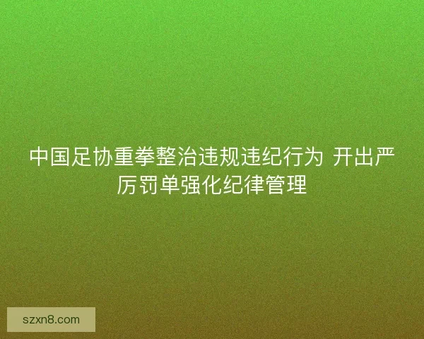 中国足协重拳整治违规违纪行为 开出严厉罚单强化纪律管理 中国足协重拳整治违规违纪行为 开出严厉罚单强化纪律管理